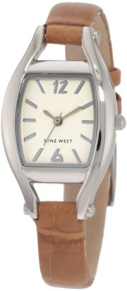 Nine West Women's NW/1227CMCM Silver-Tone Camel Brown Croco-Grain Strap Watch