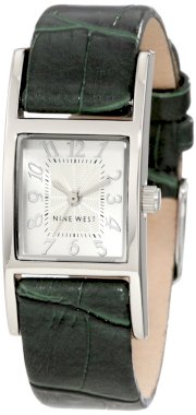  Nine West Women's NW1179SVGN Silver-Tone White Dial Green Strap Watch