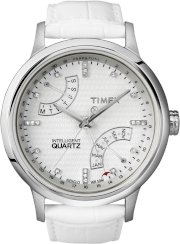 Timex Women's T2N567DH Intelligent Quartz T Series Perpetual Calendar Silver Case White Strap Watch