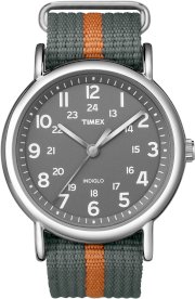 Timex T2N649KW Weekender Gray and Orange Slip Through Strap Watch