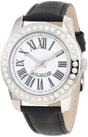 Lancaster Women's OLA0474BN-NR Non Plus Ultra Crystal Accented White Dial Black Leather Watch