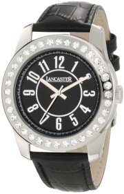 Lancaster Women's OLA0472NR-NR Non Plus Ultra Crystal Accented Black Dial Black Leather Watch
