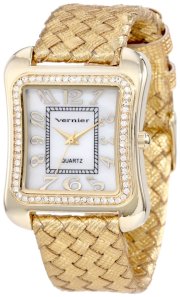 Vernier Women's VNR11065YG Fashion Glitz Polyurethane Leather Quartz Watch