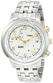 Timex Men's T2N613DH Intelligent Quartz Traveller World Time White Dial Silver Case Bracelet Watch