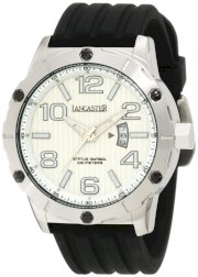 Lancaster Men's OLA0478BN Trendy Off White Striped Dial Black Silicone Watch