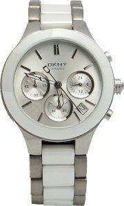 DKNY White Dial Chronograph Steel and Ceramic Ladies Watch NY8257