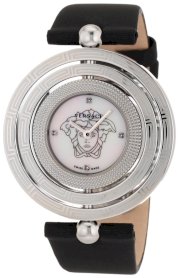 Versace Women's 80Q99SD497 S009 Eon 3 Rings Black Satin and Stainless Steel with Mother-of-Pearl Dial and Diamond Accents Watch