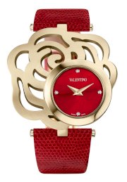 Valentino Women's V55MBQ4008S800 Rosier Gold Plated Red Rose Shaped Case Watch