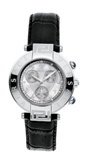 Versace Women's 68C99SD498 S009 New Reve Mother-of-Pearl Dial Chronograph Date Sapphire Crystal Black Leather Diamond Watch