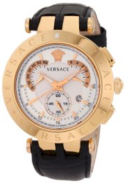 Versace Men's 23C80D002 S009 V-Race Chrono Rose-Gold Plated Interchangeable-Rings Genuine Leather Watch
