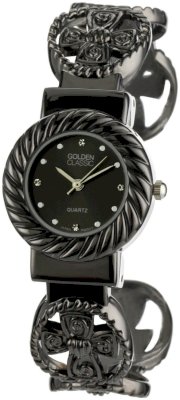 Golden Classic Women's 2233-black Faithfully Yours Cross Heart and Circle Bangle Watch