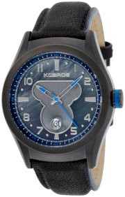 K&Bros Men's 9456-1 Steel Luna Black Ion-Plated Watch