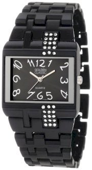 Golden Classic Women's 2205-black "Everyday Luxe" Bold Bezel Rhinestone Accented Metal Band Watch