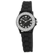 Golden Classic Women's 2218 black "Chic Jelly" Rhinestone Petite Black Silicone Watch