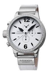  Haemmer Women's DHC-04 Secrets Crystal Bezel White Leather Chronograph Watch
