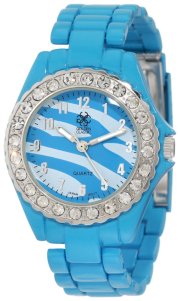 Golden Classic Women's 14639 zebrablue "Love Potion" Rhinestone Bezel Zebra Print Dial Metal Watch