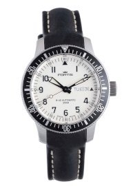 Fortis Men's 648.10.12 L.01 B-42 Diver White Dial Automatic Date Black Leather Watch