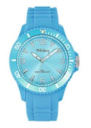 Tekday Women's 652928 Light Blue Plastic Case Silicone Strap Watch