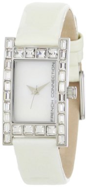  French Connection Women's FC1021W White Leather Strap Stainless Steel Square Case Watch