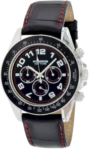 K&Bros Men's 9423-6 Ice-Time Chronograph Black Dial Black Leather Watch