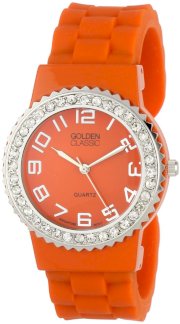 Golden Classic Women's 2301-orange "Bangle Jelly" Rhinestone Silicone Watch
