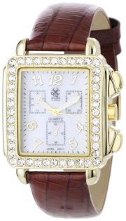 Golden Classic Women's 5165 gold/brown "Silhouette" Rectangle Rhinestone Accented Brown Genuine Leather Watch