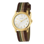 Pedre Women's 0231GX Gold-Tone with Brown Stripe Grosgrain Strap Watch