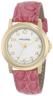 Pedre Women's 0231GX Gold-Tone with Pink Leather Strap Watch