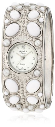Golden Classic Women's 9111 WHT Fluttering Fashionista Stone Covered Bangle Watch