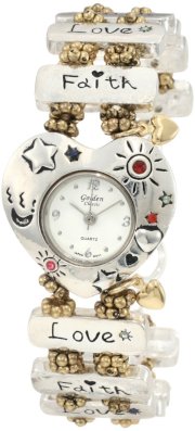 Golden Classic Women's 9102 TT Love Chain Inspirational Metal Band Watch