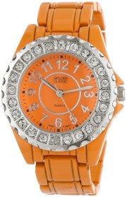 Golden Classic Women's 2284-orange "Time's Up" Orange Dial Rhinestone Encrusted Bezel Watch