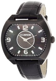 K&Bros Women's 9160-1 Steel Luna Black Ion-Plated Leather Strap Watch