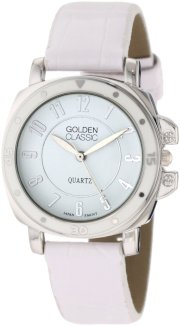 Golden Classic Women's 2186-white "Ocean Breeze" Tachymeter Inspired Bezel and Leather Band Watch