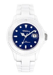 Tekday Women's 652988 Blue Dial White Plastic Strap Date Watch