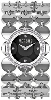 Versus Women's 3C69700000 Paillettes Stainless Steel Black Dial Crystal Bezel Bracelet Watch