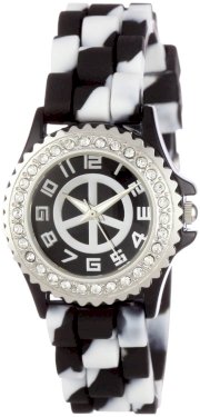 Golden Classic Women's 2295-E "Petite Colors Galore" Rhinestone Encrusted Bezel Peace Sign Silicone Watch