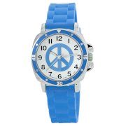 Golden Classic Women's 8129-Blue "Groovy Jelly" Peace-Sign Colorful Rubber Watch
