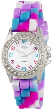 Golden Classic Women's 2295-C "Petite Colors Galore" Rhinestone Encrusted Bezel Multi-Colored Silicone Watch