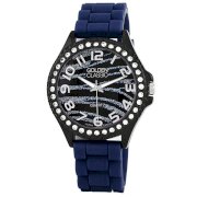 Golden Classic Women's 2220-zebrablue "Glam Jelly" Oversized Rhinestone Zebra Silicone Watch