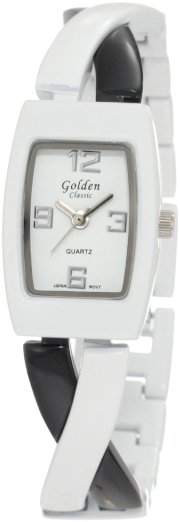 Golden Classic Women's 2129 BLK/WHT Crisscross Black and White Crossover Bracelet Watch
