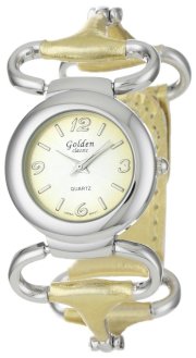 Golden Classic Women's 1402 Gold "Leather Love" Metallic Gold Leather and Silver Bezel Watch