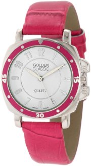 Golden Classic Women's 2186-pink "Ocean Breeze" Tachymeter Inspired Bezel and Leather Band Watch
