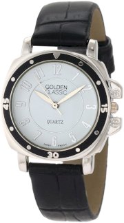 Golden Classic Women's 2186-blk "Ocean Breeze" Tachymeter Inspired Bezel and Leather Band Watch