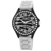 Golden Classic Women's 2220 zebrasilvwhite "Glam Jelly" Oversized Rhinestone Zebra Silicone Watch