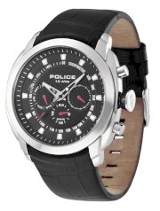 Police Men's PL-12677JS/02 Pilot Black Dial Dual Time Crocodile Leather Watch