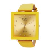 Golden Classic Women's 4110-Yellow "Squared Away" Yellow Designer- Leather Watch