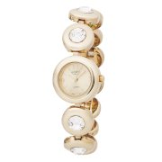 Golden Classic Women's 4112 Gold Gold-Tone Circle Rhinestone Sleek Link Bracelet Watch