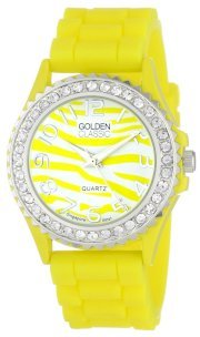 Golden Classic Women's 2219-zebrayellow "Savvy Jelly" Rhinestone Encrusted Bezel Silicone Watch