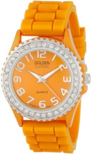 Golden Classic Women's 2219-burntorange "Savvy Jelly" Rhinestone Encrusted Burnt Orange Silicone Watch
