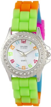 Golden Classic Women's 2295-J "Petite Colors Galore" Rhinestone Encrusted Bezel Multi-Colored Silicone Watch